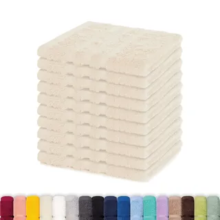 Lavea® 10er Seiftuch Set, 30 x 30 cm, 100% Baumwolle Frottier 500 g/m2, Gästehandtücher und kleine Waschlappen, pflegeleicht 60 °C, Frottierserie Elena, ideal für Bad und Gäste WC, Creme