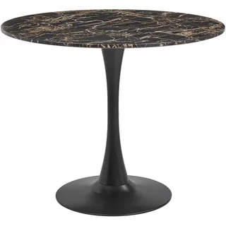 Beliani Esstisch Marmor Optik schwarz/gold 90 cm Boca , Holzwerkstoff , Rund , 90x74x90 cm , Esszimmer, Esstische