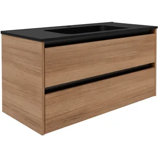 Fackelmann Waschtischunterschrank Vita 100 cm x 50 cm x 46 cm Oak Griff Schwarz