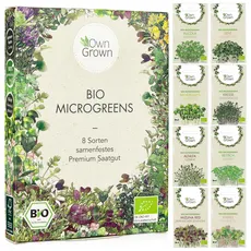 Microgreens Samen Set: 8 Sorten BIO Sprossen und Mikrogrün Saatgut im Microgreens Starter Set – Alfalfa Samen, Rucola Samen, Kresse Samen für Kresse Anzuchtschalen uvm – Sprossen Samen von OwnGrown