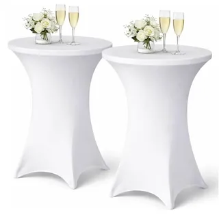 Cosmo Celebrations® 2er-Set Stretch Stehtischhussen – Elastische Tischhussen für Stehtische – Waschbar & Bügelfrei – Ideal für Geburtstag, Hochzeit, Party & Events (Weiß, 70 * 110 cm)