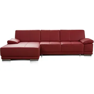 CAVADORE Bettsofa Corianne in Echtleder / Ecksofa inkl. Schlaffunktion und verstellbaren Armlehnen / 282 x 80 x 162 / Echtes Leder, rot