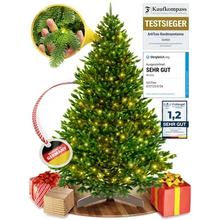 ArtiTree Künstlicher Weihnachtsbaum 240 cm – 100 % Spritzguss Nordfichte mit LED | Premium Tannenbaum naturgetreu inkl. FSC-Holzständer & Aufbewahrungstasche