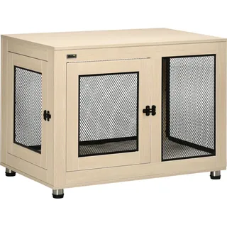 PawHut Hundekäfig mit Kissen, Hundehütte Eiche