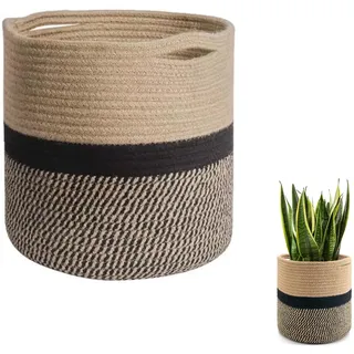 Naseom Übertopf 20 cm-Handgefertigter Pflanzenkorb aus Baumwolle, Vielseitiger Korb für Blumentöpfe, Innen- und Außenbereich geeignet, Dekorativer Übertopf im Boho-Stil