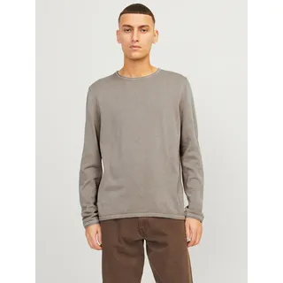 Jack & Jones Rundhalspullover "JJELEO KNIT CREW NECK NOOS" Baumwolle, regular fit, beige