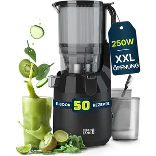 LEBENLANG Entsafter Slow Juicer - Inkl. Rezeptbuch & Große 135mm Öffnung I Perfekt für Obst ganze Früchte und Gemüse 100% BPA-Frei I Best Juicer Machine Saftpresse elektrisch Masticating Green Press