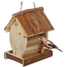 Relaxdays Vogelfutterhaus, Wildvogel Futterstelle zum Aufhängen, HBT: 20 x 15,5 x 13 cm, Vogelhäuschen aus Holz, Natur