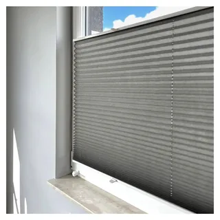 Plissee ohne Bohren mit Klemmträger, Plisseerollo Faltrollo Sicht- und Sonnenschutz für Fenster und Tür, 3 Kollektionen (Vigo Grau, B130cm x H120cm)