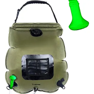 Campingdusche Solar 20 Liter 5 Gallons mit Taschen Temperaturanzeige Wasserstand Wassersack mit Solarheizung Tragbar 53°C Warmwasser im Freien Grün 23495 - Grün