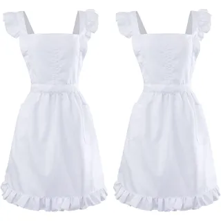 Geyoga 2 Packungen Damen Schürze Küche Kochen Halb Schürze Vintage Weiß Maid Schürze mit Taschen Diener Schürzen