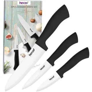 hecef Keramikmesser set 3-teilig mit Messer, Küchenmesser Set Nie Eingerostet, Keramik 6'' Kochmesser, 4'' Obstmesser, 3'' Gemüsemesser (Weiß)