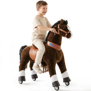 PonyCycle Pferd Tretauto für Kinder ab 7 Jahren dunkelbraun Schaukelpferd auf Rollen mit Sound und Bremsen - Ux521 - Dunkelbraun