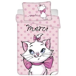 Disney Jerry Fabrics Marie Aristocats Baby-Bettwäsche-Set 100% Baumwolle 'Merci' Design, 100x135 cm und Kissenbezug 40x60 cm Rosa