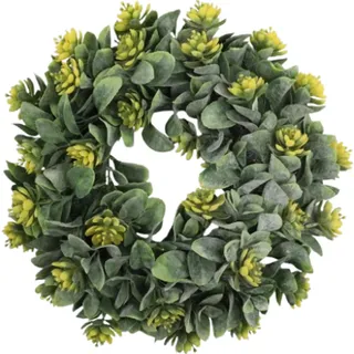 Bhina Künstlicher Eukalyptus Kranz, Kunstpflanze Hängen Kranz, türkranz Frühling Sommer für die Haustür, Türkranz Deko für Hochzeit Party Garten Tür Fenster Wand Kamin, Gelb (35cm) (Gelb)
