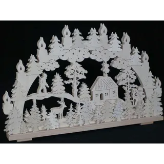 schwibbola holzkunst aus dem erzgebirge Rudolphs Schatzkiste Schwibbogen mit Waldmotiv mit Jäger Haus Schneemann und Beleuchtung BxHxT 70x44x7cm NEU Lichterbogen Fensterbogen Spitzbogen Erzgebirge Seiffen Weihnachten Licht Holz Dekoration
