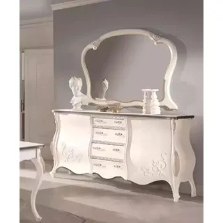 Sideboard mit Spiegel Wohnzimmer Anrichte Holz Möbel Design Weiß Neu - Weiß