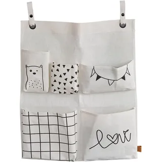 LOVE IT STORE IT - Premium - Hängeorganizer mit 5 Taschen - Organizer hängend aus Stoff - Mit Motiv und 5 verschieden großen Taschen - Beige - 60 x 50 cm (LxB)