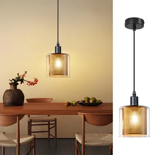 ZMH Pendelleuchte Esstisch Hängelampe Vintage - Hängeleuchte Glas 1 Flammig Retro Gold E14 Metall Esstischlampe Schwarz Industrial Design Pendellampe für Schlafzimmer Küche (Ohne Leuchtmittel)