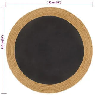 vidaXL Teppich Geflochten Schwarz & Natur 150 cm Jute & Baumwolle Rund - Schwarz