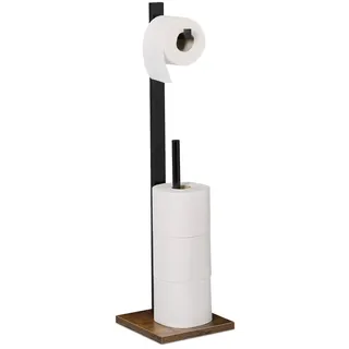 Relaxdays Toilettenpapierhalter, 5 Klorollen, stehender Klopapierhalter, Bambus, MDF, HxBxT: 71x19x19 cm, schwarz/braun