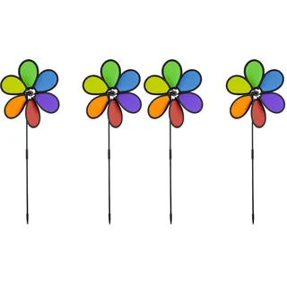 Relaxdays Windrad Blume, 2er Set, Deko Gartenstecker für Balkon, Terrasse & Garten, HBT 66 x 27 x 7 cm, Regenbogen, bunt (Packung mit 2)