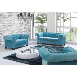 Chesterfield 3+2 Sofagarnitur Couch Polster Sitz Garnitur Sofa Couchen Sofas Neu - Blau