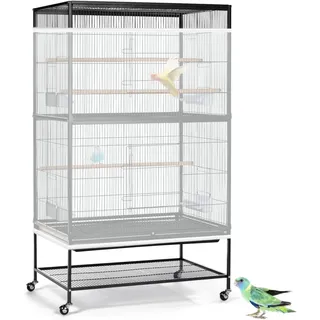 ASOCEA Großer Vogelkäfig-Samenkäfig Vogelkäfigabdeckung Verstellbarer Vogelkäfig Nylon Maschennetz Papageienkäfig Weiche luftige Schutzhülle für Runde Quadratische Käfige(Weiß, 118x31.5in/300x80cm)