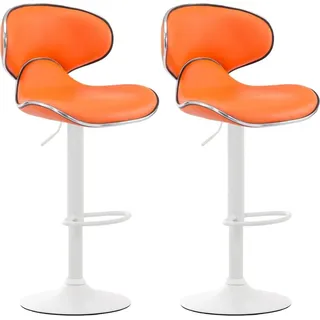 2-teiliges Barhocker-Set - Hochhocker - Bequeme Sitzposition, Kunstleder | Farbe: Orange | Grundfarbe: weiß
