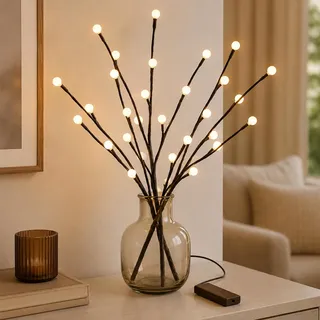 Kaleora LED Baumastlicht, 70CM Lichterbaum mit Kleinen Weißen Kugeln, Künstliche Zweiglampe Warmweiß, Batteriebetrieben, Deko Zweige für Vase, Weihnachten, Ostern, Tischdeko Innen