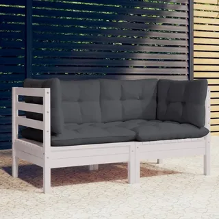 The Living Store 2-Sitzer-Gartensofa mit Anthrazit Kissen Massivholz Kiefer - Weiß