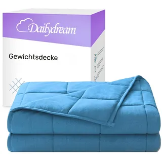 Dailydream Gewichtsdecke 155x200cm, 7 kg, Baumwolle, Blau | Gewichtsdecke mit atmungsaktiver Baumwoll-Außenschicht, Glasperlenfüllung und doppelt vernähten Kammern.