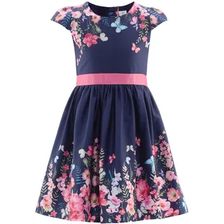 Sommerkleid HAPPY GIRLS, Mädchen, Gr. 98, N-Gr, blau (navy), Web, Obermaterial: 95% Baumwolle, 5% Elasthan. Futter: 100% Baumwolle, bedruckt, geblümt, regular fit knielang, Rundhals, Flügelärmel, Kleider Sommerkleid