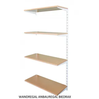 Biedrax Wandregal - Anbauregal 50 x 60 x 150 cm, Farbe weiss - 4 Fachboden Buche