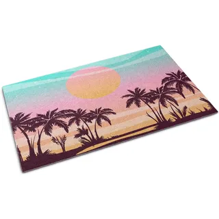 Fußmatte für die Tür – Unterlage zur Aufnahme von Schmutz – Rutschfeste Fußmatte für Innen- und Außenbereich – 90x60 cm – Tropischer Strand - Rosa