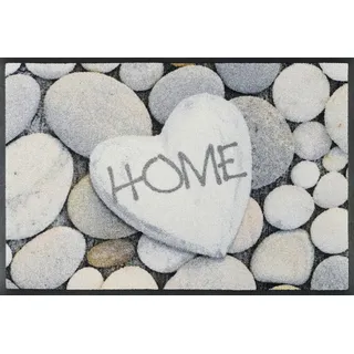 wash+dry FUßMATTE , Grau, Weiß , Textil , Herz , rechteckig , 50x75 cm , Textiles Vertrauen - Oeko-Tex®, Made in EU, Oeko-Tex® Standard 100 , rutschfest, für Fußbodenheizung geeignet , Teppiche und Böden, Schmutzfangmatten, Fußmatten