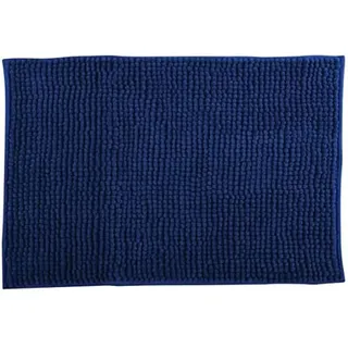 MSV – Chenille-Mikrofaser-Badematte – Langflorig, rutschfest – Maschinenwaschbar – Praktische Aufhängeschlaufe – Optimaler Komfort und Hygiene – Dunkelblau – Einzeln – 60 x 90 cm