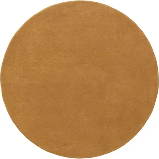benuta Nest Wollteppich rund Bent Gelb ø 150 cm rund , Textil , Beton Optik , Rund , 150x150 cm , pflegeleicht , Teppiche und Böden, Teppiche, Schafwollteppiche