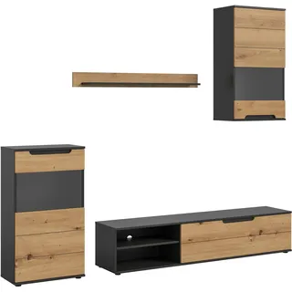 xonox.home Wohnwandkombination Cajak 4tlg. 246x182x37 cm in Korpus Basalt grau Nb. und Front Artisan Nb. - Wohnwand TV-Möbel Wohnkombination Wohnzimmermöbel Wohnzimmerset - praktisch & modern