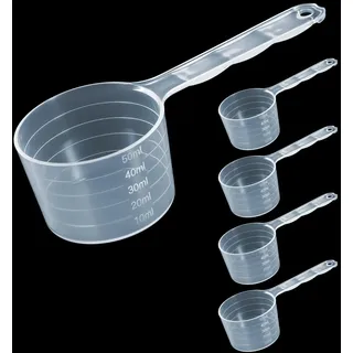 GEEHUA 5 Stück Messbecher Löffel, Messlöffel Gramm Dosierlöffel Transparent Scoop Löffel 50ml mit Skala 10ml, 20ml, 30ml, 40ml, 50ml Waschmittel Dosierhilfe Proteinpulver Kaffee Messlöffel