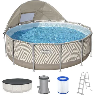 Bestway Steel Pro MAX Frame Pool Komplett-Set mit Filterpumpe Ø 396 x 107 cm, Op Art-Design, rund