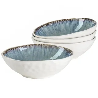 MÄSER Frozen, Müslischalen Set mit gesprenkelter Glasur und organischer Formgebung, 4 Keramikschalen im aufregenden Vintage Look, Steinzeug, Blau