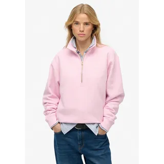 Sweatshirt SUPERDRY "ESSENTIAL LOGO EMB HALF ZIP", Damen, Gr. XL, pink lady, Sweatware, Obermaterial: 80% Baumwolle, 20% Polyester, unifarben, loose fit normal, Rundhals, Sweatshirts Sweatshirt