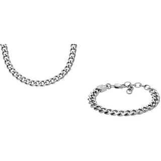 Fossil Herren-Halskette und -Armband Schmuck, silberfarbener Edelstahl, Set