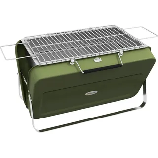 Koffergrill, Mini-Kohlegrill, klappbar, mit Kohleschale und Ascheauffangschale, Metallgehäuse, Grün
