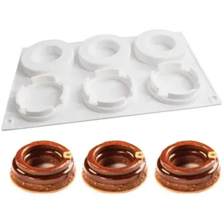 silikon backform 3d - Mousse-Kuchenform DIY Dessert Mould, 6 Löcher Big Small Ring, weiß