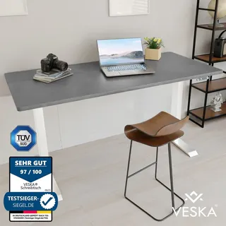 veska Höhenverstellbarer Schreibtisch (140 x 70 cm) - Sitz- & Stehpult - Bürotisch Elektrisch Höhenverstellbar mit Touchscreen & Stahlfüßen - Weiss/Anthrazit dunkel