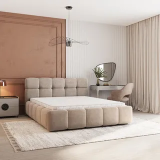 Masseno Polsterbett FARU SR 200x200 cm, Polsterbett mit Bettkästen - Beige, SORO 21 - Beige