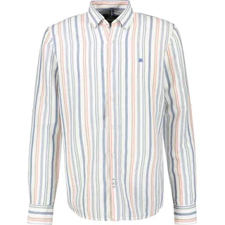 Langarmhemd LERROS "Herren Hemd in sommerlichem Streifenmuster", Herren, Gr. 5XL, extraweit, blau (mid storm blau), 55% Leinen, 45% Baumwolle, Hemden Langarmhemd