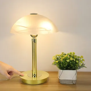 Depuley LED Nachttischlampe Touch, 2 * 4W E14 Tischlampe Gold, Vintage Tischleuchte mit Glas Lampenschirm, 3000K, Schreibtischlampe für Wohnzimmer, Schlafzimmer, Kinderzimmer, Büro